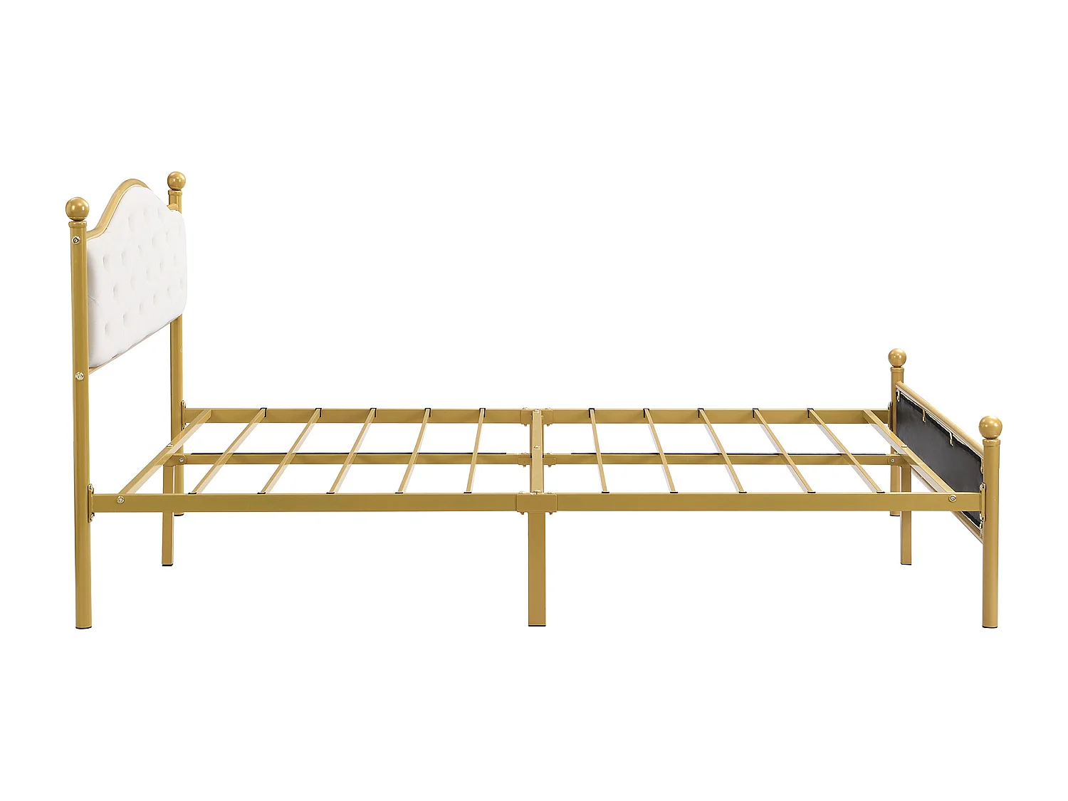 Dubbel bed 140 x 200 cm - met gevoerde hoofdsteun - met metalen latjes matras - goud (colchón niet inbegrepen)