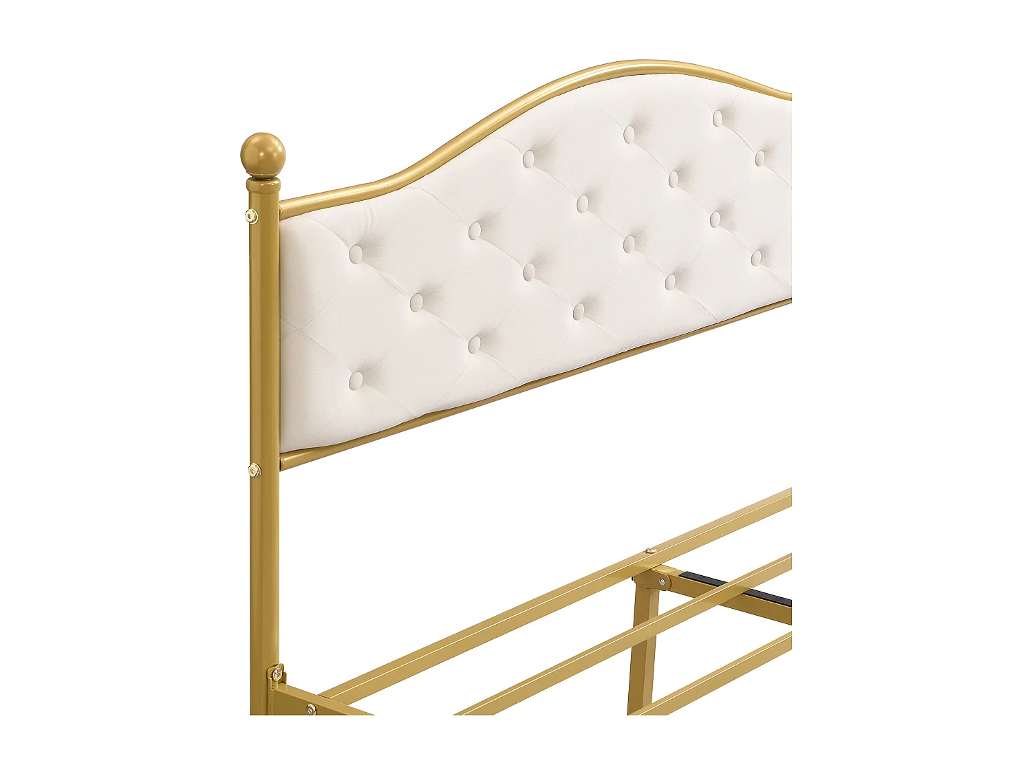 Dubbel bed 140 x 200 cm - met gevoerde hoofdsteun - met metalen latjes matras - goud (colchón niet inbegrepen)