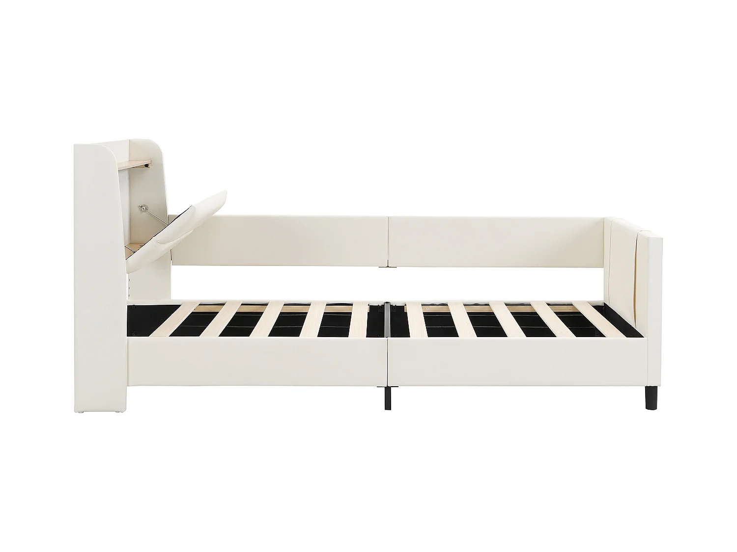 Lit enfant 90x200cm - avec 3 poches de rangement - avec barrières - avec tête de lit coffre - PU+MDF+contreplaqué - blanc (sans matelas)