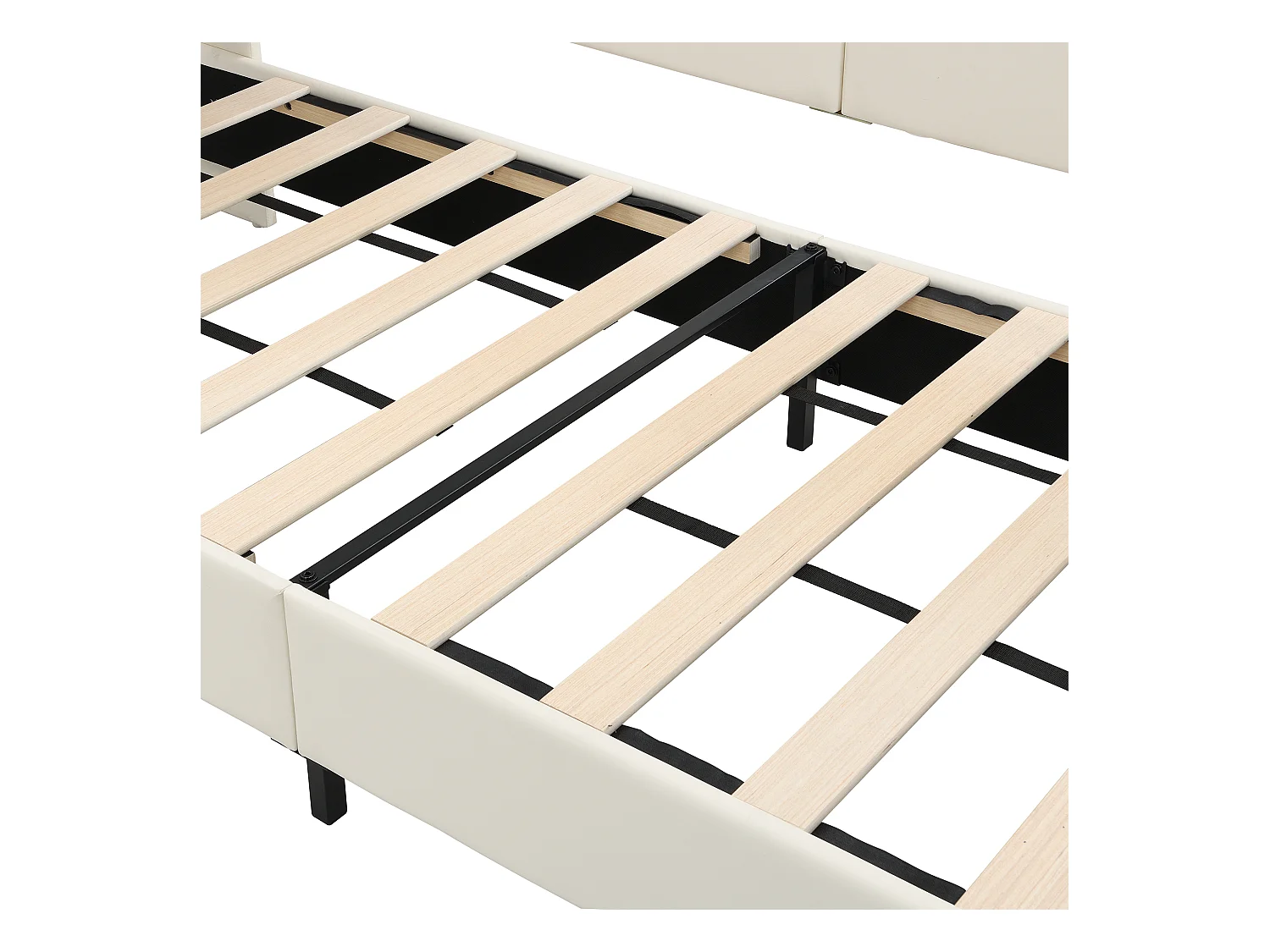 Lit enfant 90x200cm - avec 3 poches de rangement - avec barrières - avec tête de lit coffre - PU+MDF+contreplaqué - blanc (sans matelas)