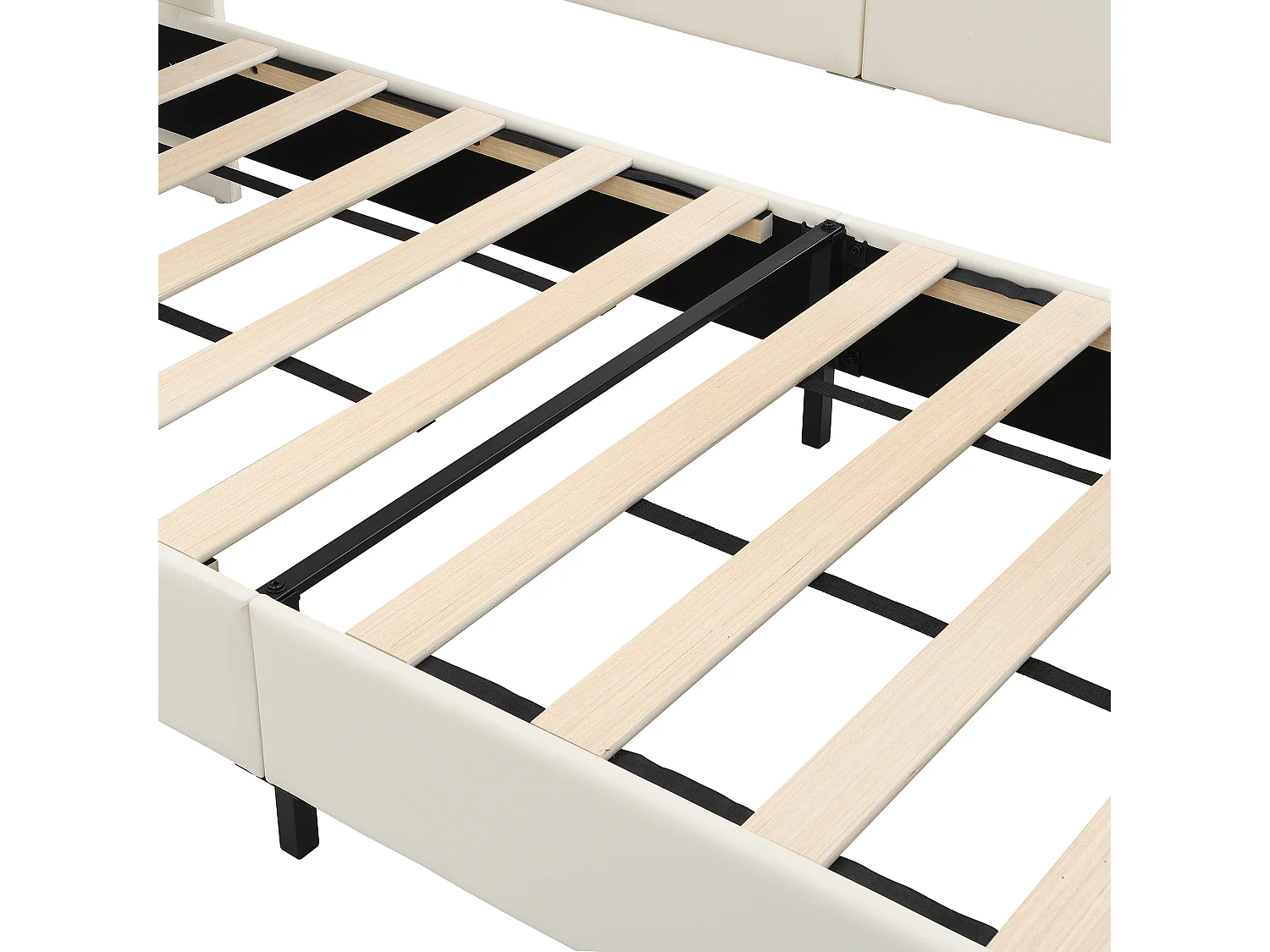 Łóżko dziecięce 90x200cm - z 3 kieszeniami na przechowywanie - z barierkami - z wezgłowiem skrzynkowym - PU+MDF+sklejka - białe (bez materaca)