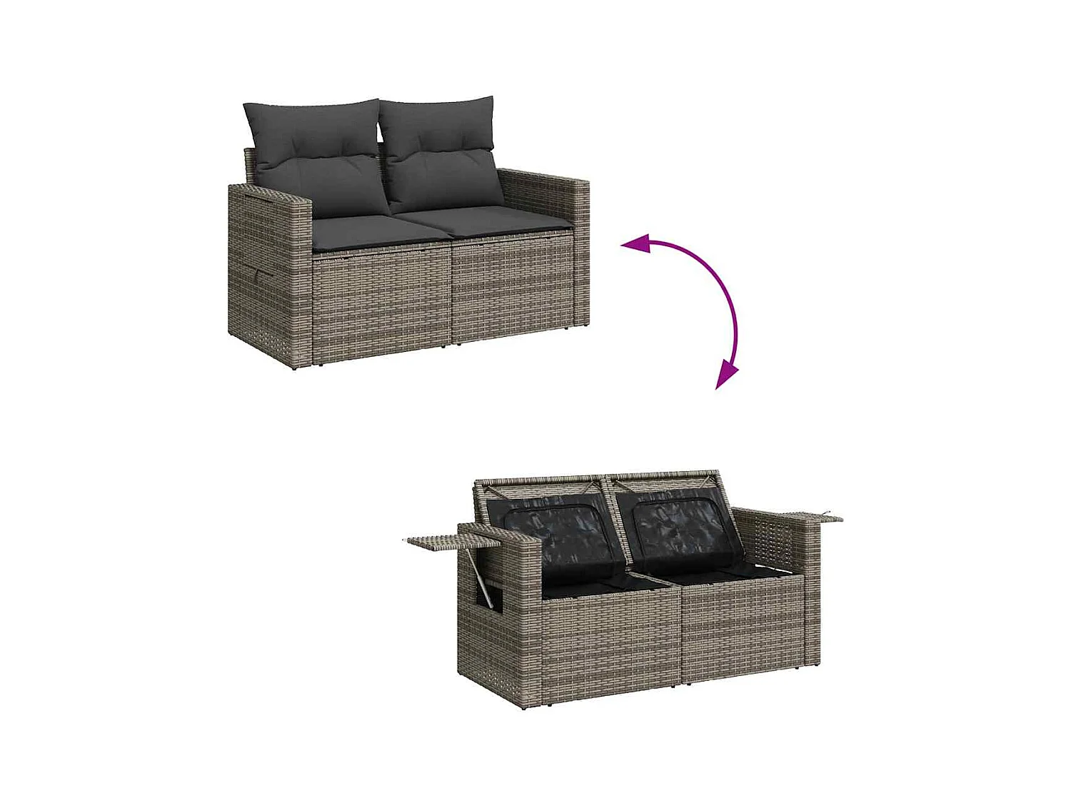 Salon de jardin avec coussins 7 pcs gris résine tressée