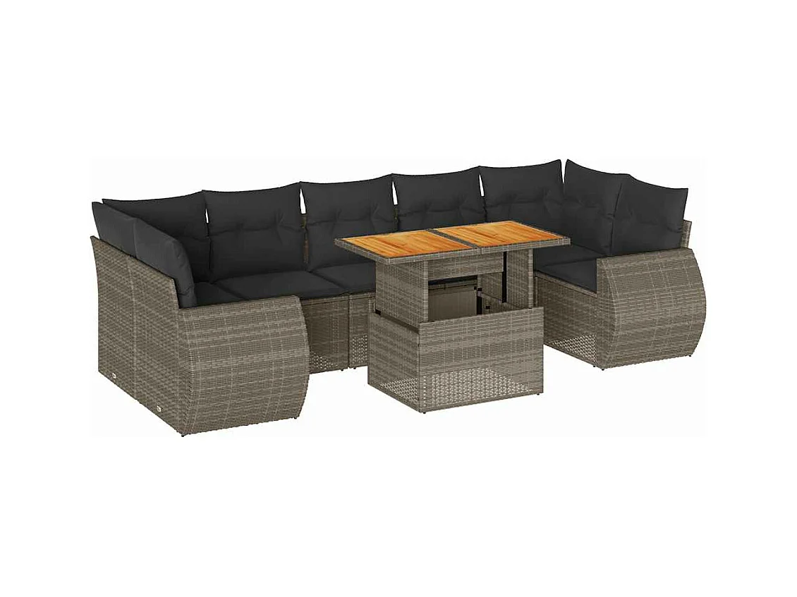 Salon de jardin 8 pcs avec coussins gris résine tressée