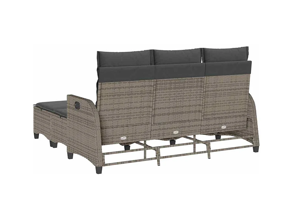 Salon de jardin 3 pcs avec coussins forme L gris résine tressée