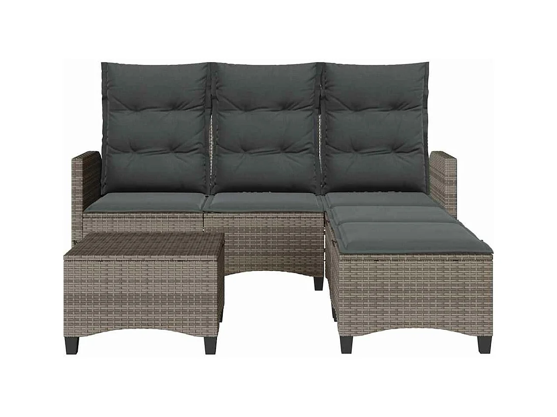 Salon de jardin 3 pcs avec coussins forme L gris résine tressée