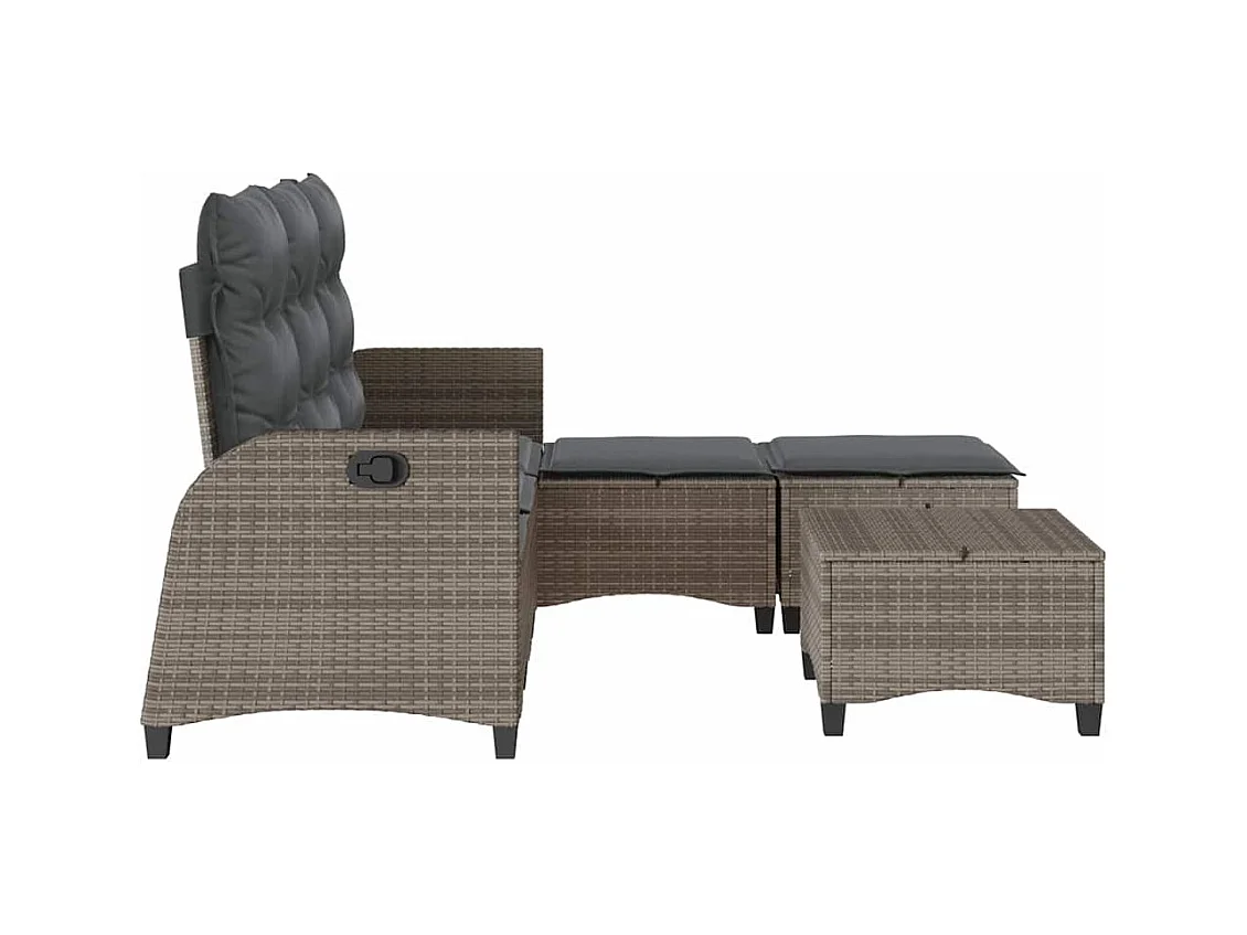 Salon de jardin 3 pcs avec coussins forme L gris résine tressée