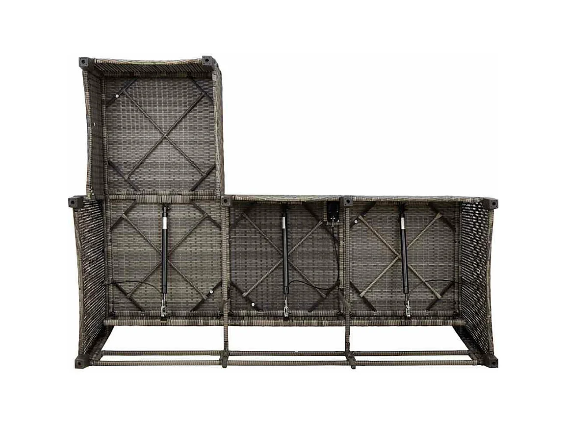 Salon de jardin 3 pcs avec coussins forme L gris résine tressée