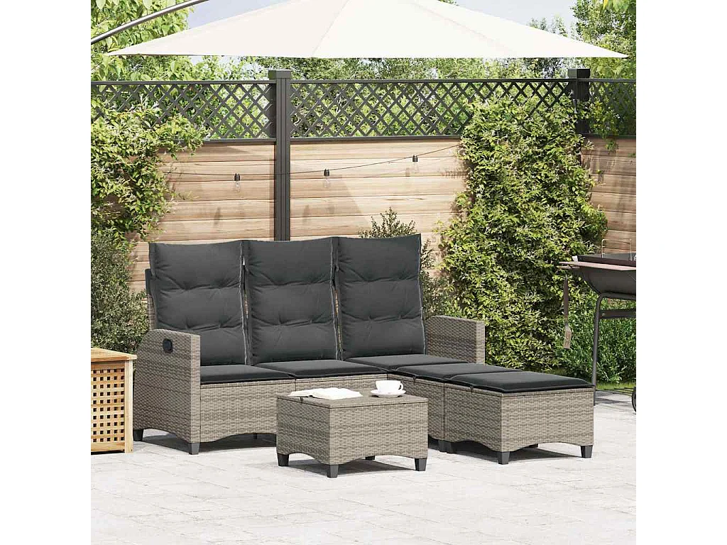 Salon de jardin 3 pcs avec coussins forme L gris résine tressée