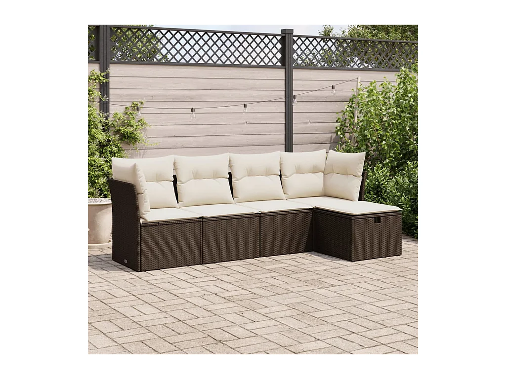 Salon de jardin avec coussins 5 pcs marron résine tressée