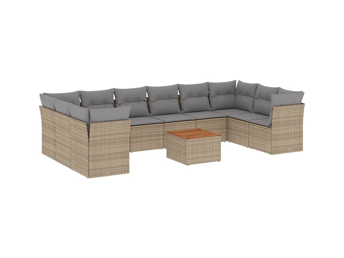 Salon de jardin 11 pcs avec coussins beige résine tressée
