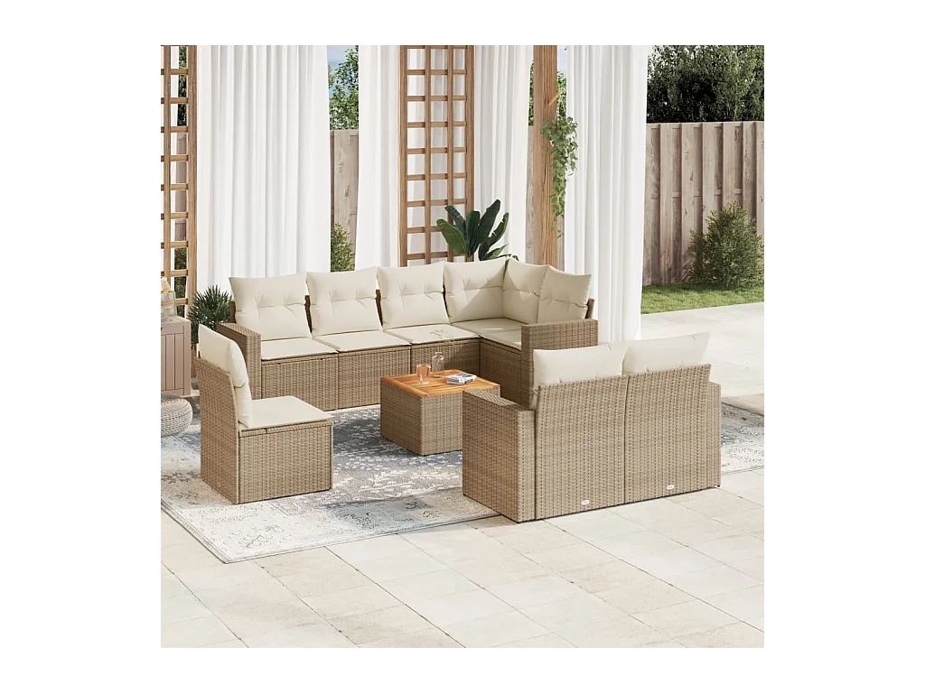 Salon de jardin avec coussins 9 pcs beige résine tressée