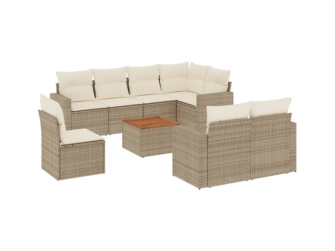 Salon de jardin avec coussins 9 pcs beige résine tressée