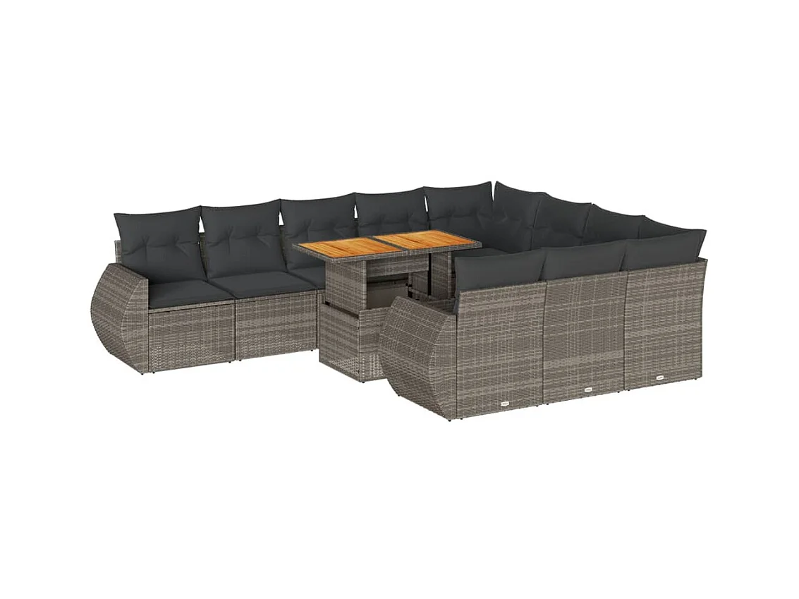 Salon de jardin 11 pcs avec coussins gris résine tressée