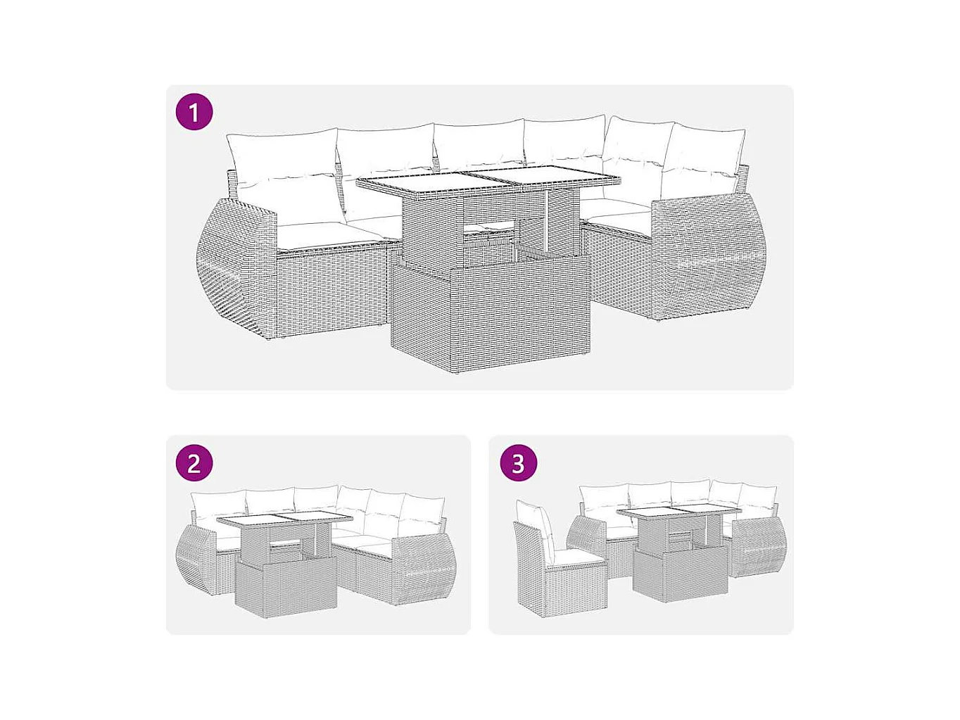 Salon de jardin 6 pcs avec coussins noir résine tressée