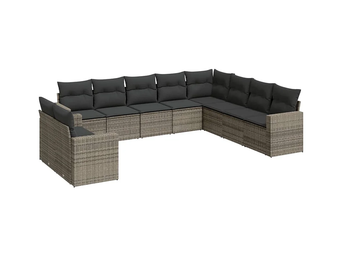 Salon de jardin avec coussins 10 pcs gris résine tressée