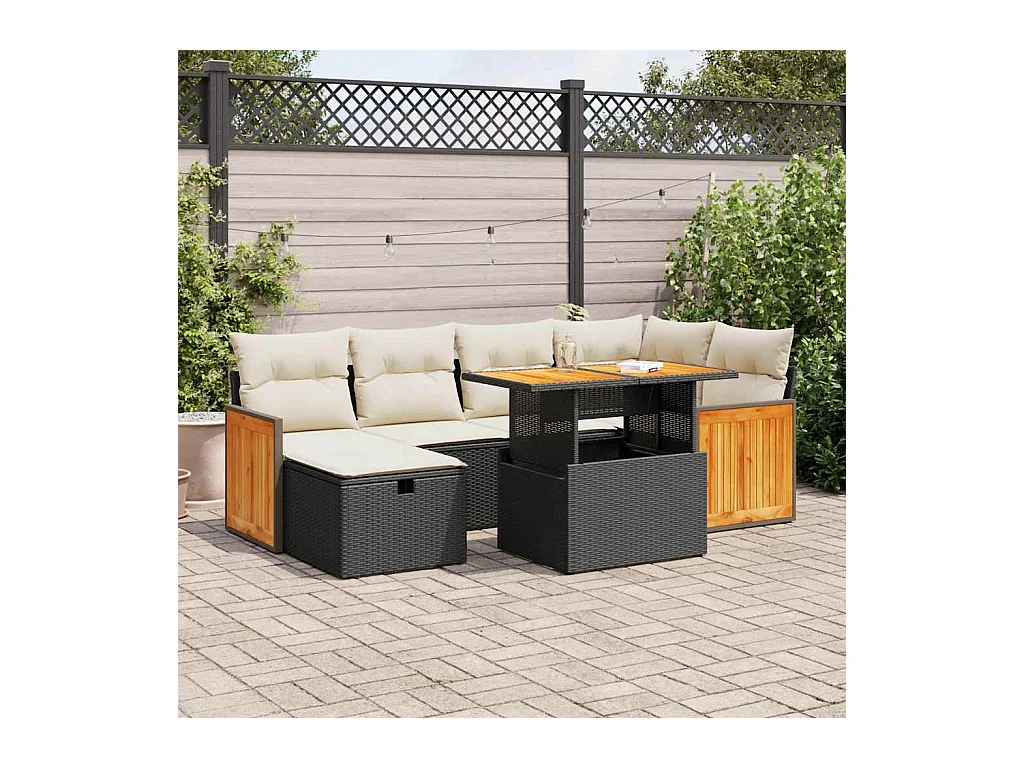 Salon de jardin 8 pcs avec coussins noir résine tressée