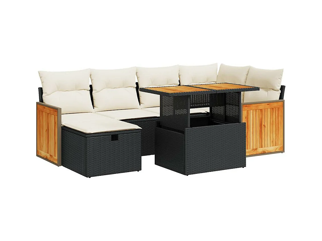 Salon de jardin 8 pcs avec coussins noir résine tressée