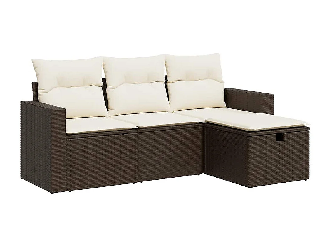 Salon de jardin 4 pcs avec coussins marron résine tressée