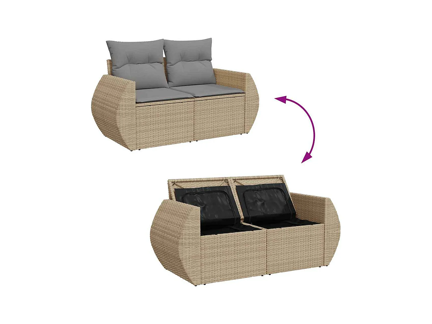 Salon de jardin avec coussins 8 pcs beige résine tressée