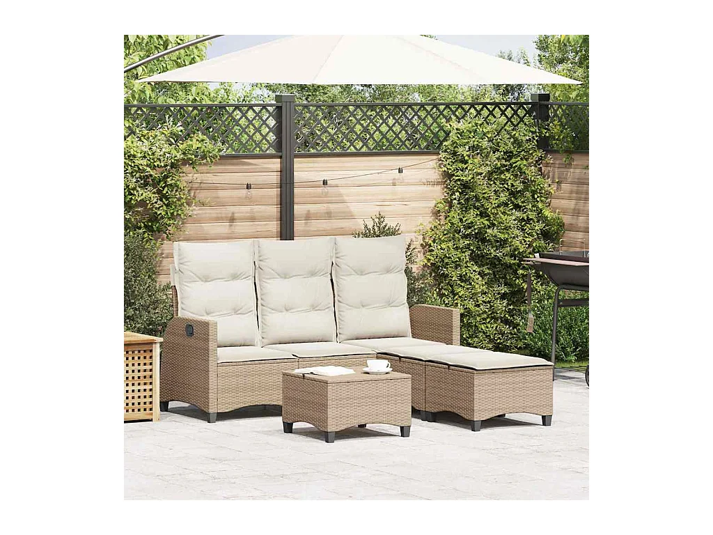 Salon de jardin avec coussins forme de L 3 pcs beige polyrotin