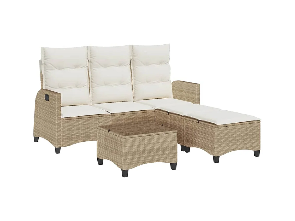 Salon de jardin avec coussins forme de L 3 pcs beige polyrotin