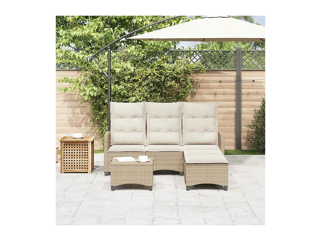 Salon de jardin avec coussins forme de L 3 pcs beige polyrotin