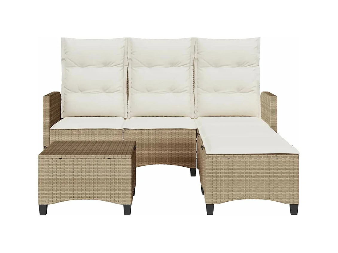 Salon de jardin avec coussins forme de L 3 pcs beige polyrotin