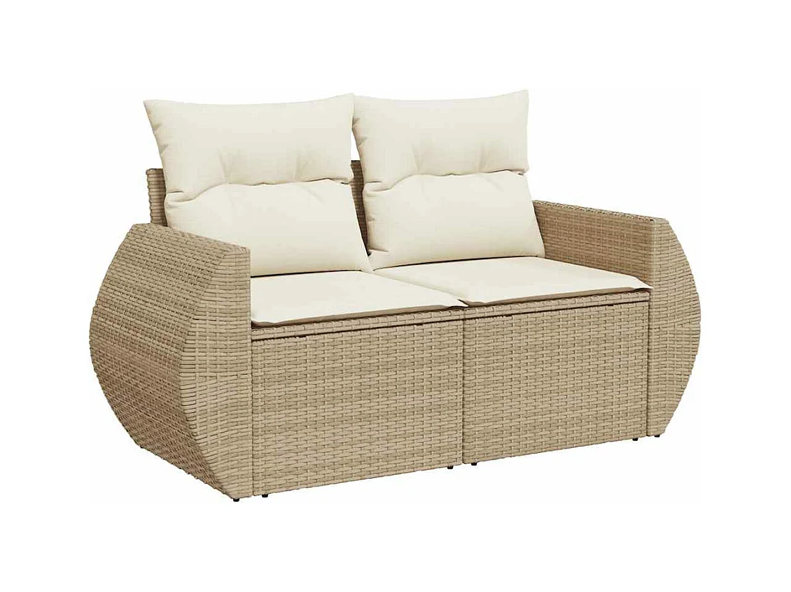 Salon de jardin avec coussins 9 pcs beige résine tressée