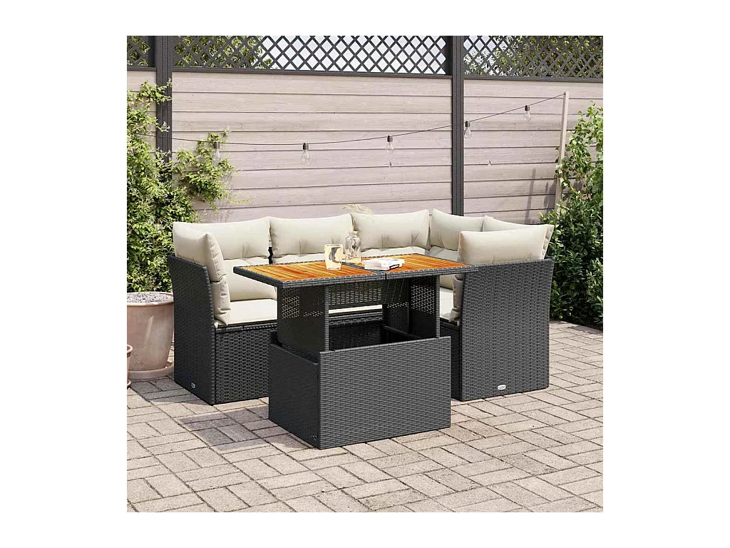 Salon de jardin 5 pcs avec coussins noir résine tressée