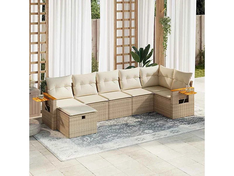 Tuinmeubelset met kussens 7 stuks beige geweven hars