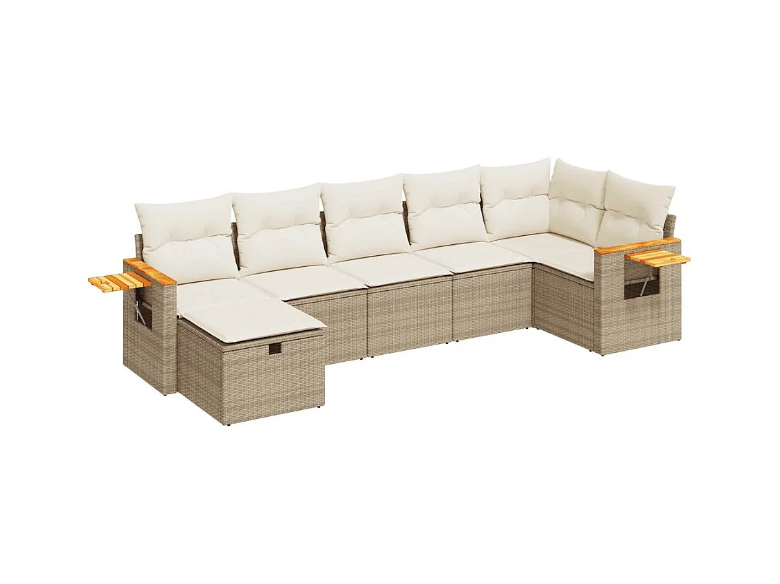 Salon de jardin avec coussins 7 pcs beige résine tressée