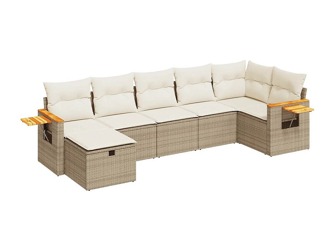Salon de jardin avec coussins 7 pcs beige résine tressée