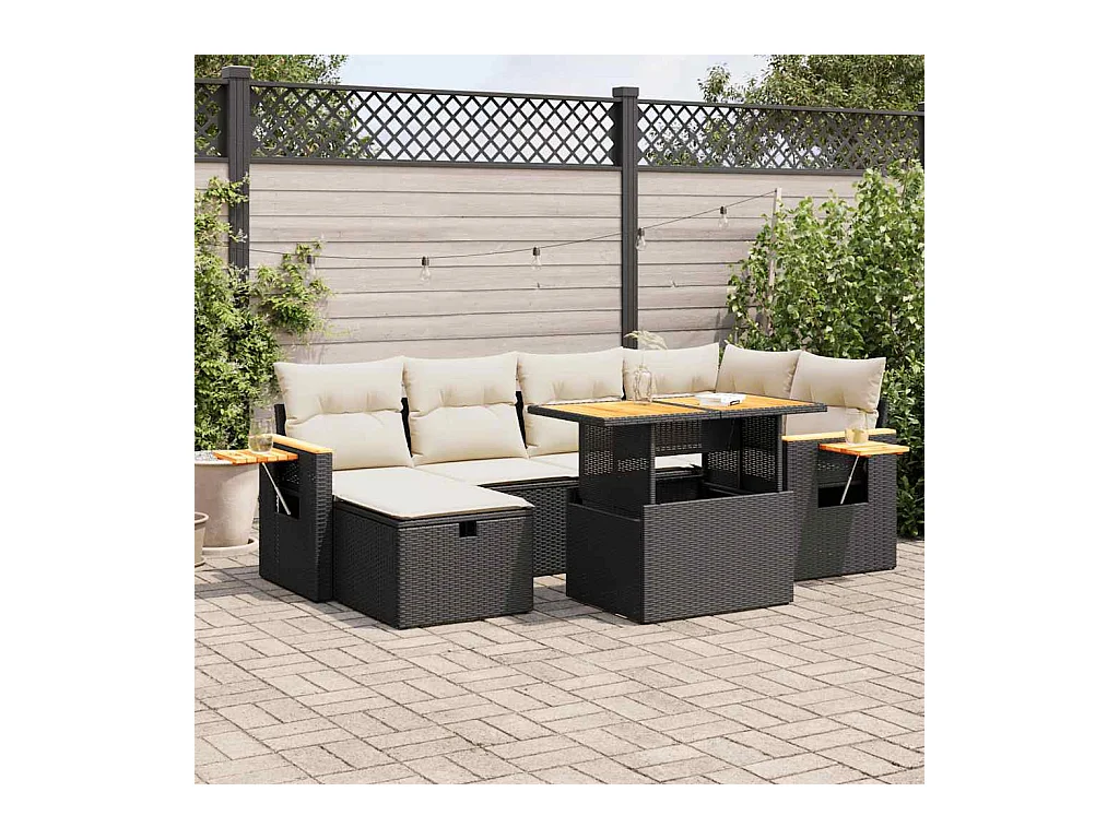 Salon de jardin 8 pcs avec coussins noir résine tressée