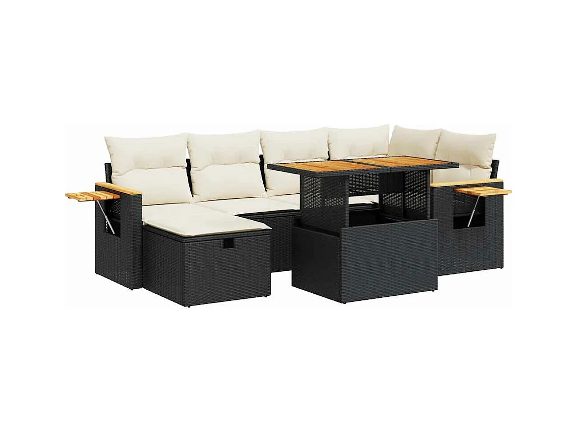 Salon de jardin 8 pcs avec coussins noir résine tressée