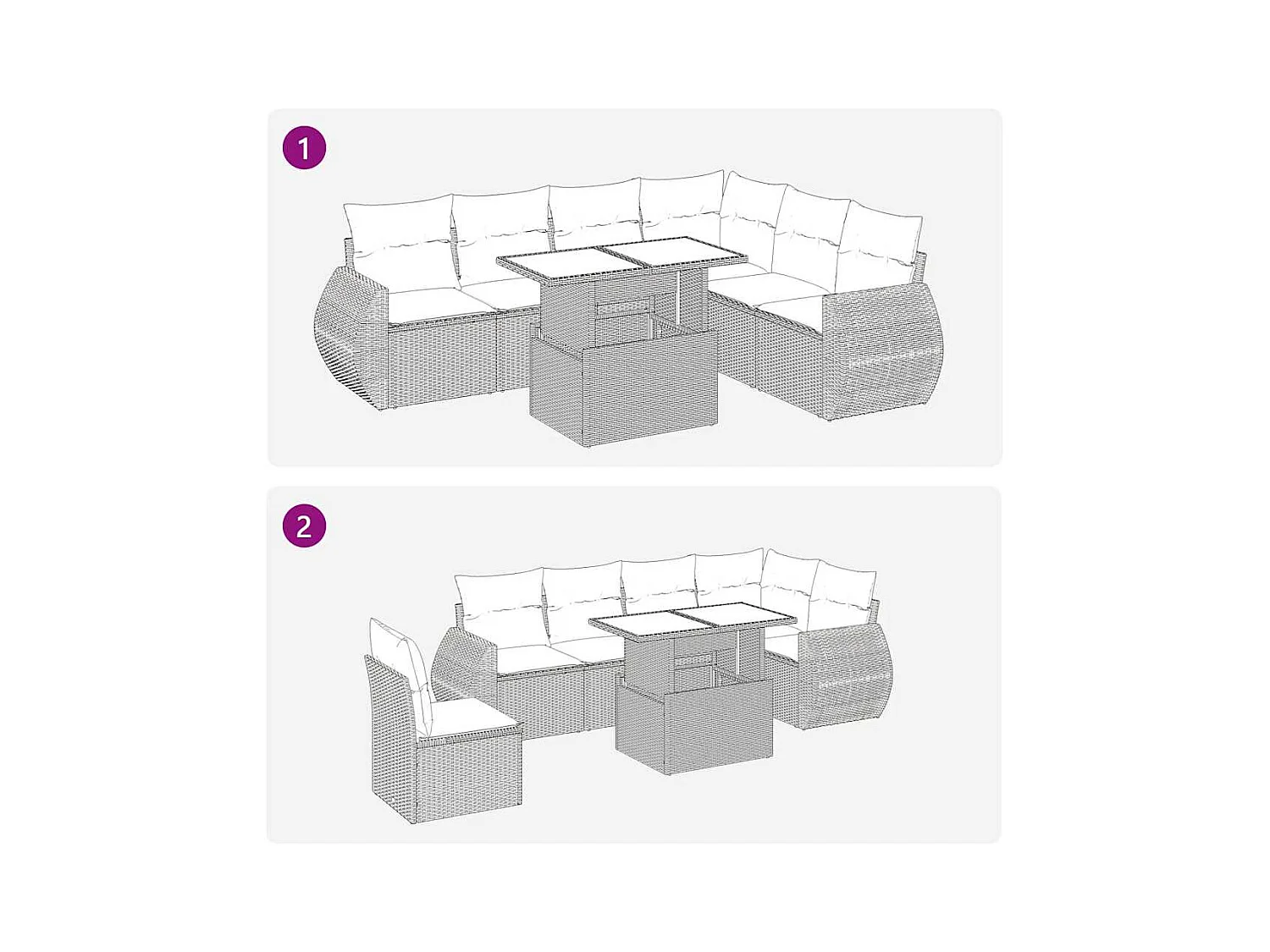 Salon de jardin avec coussins 7 pcs beige résine tressée