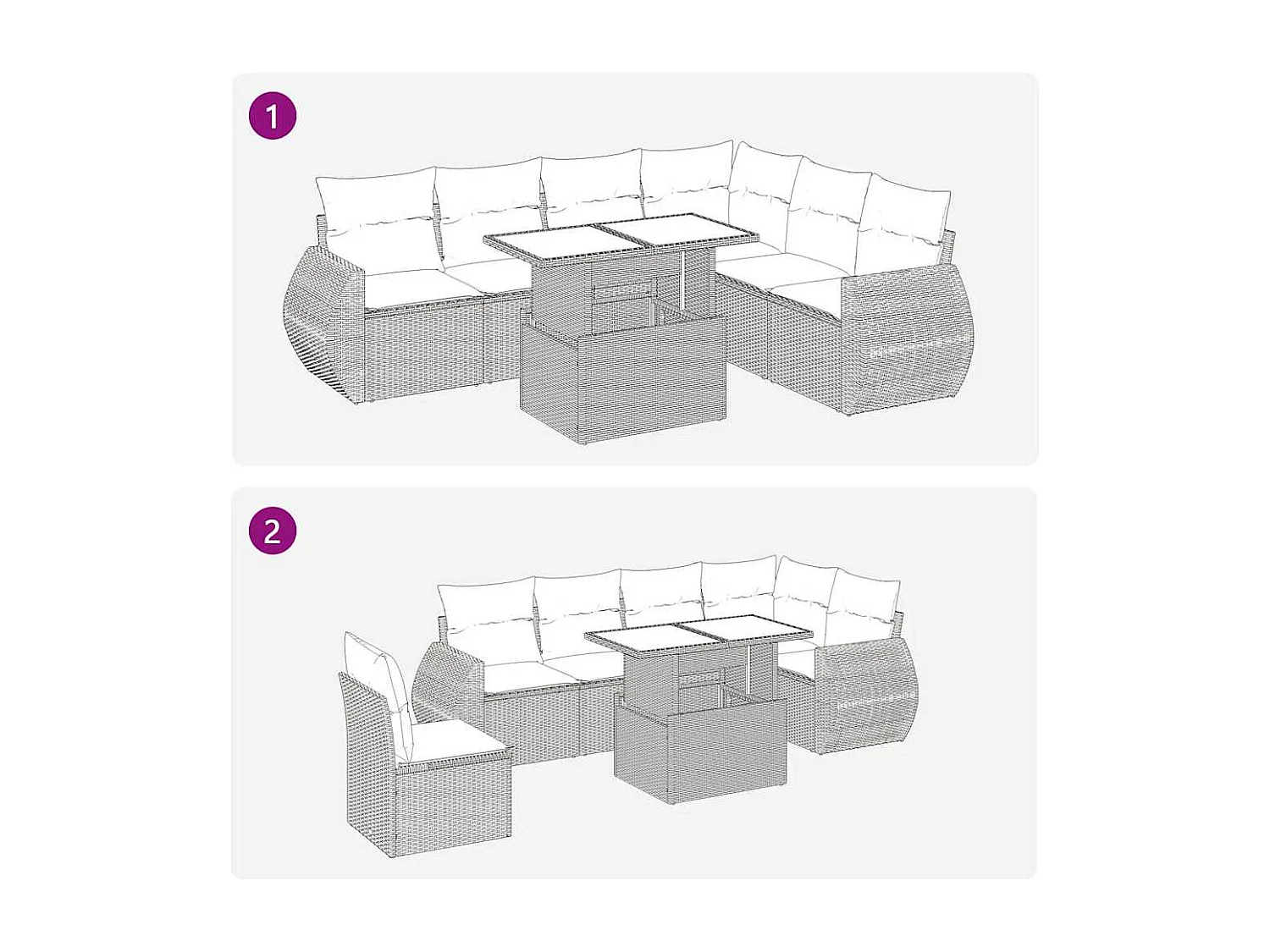 Salon de jardin avec coussins 7 pcs beige résine tressée