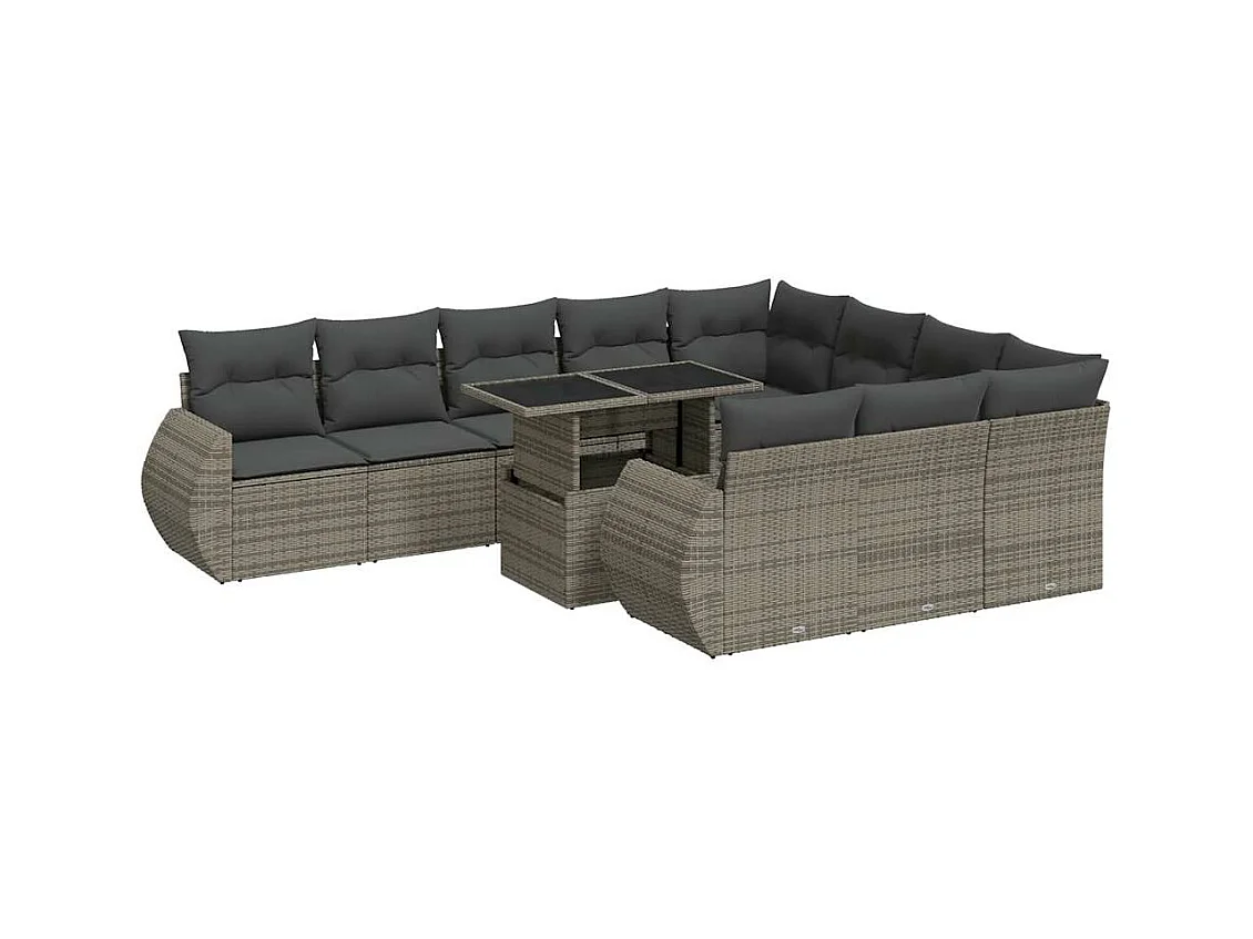 Salon de jardin 11 pcs avec coussins gris résine tressée