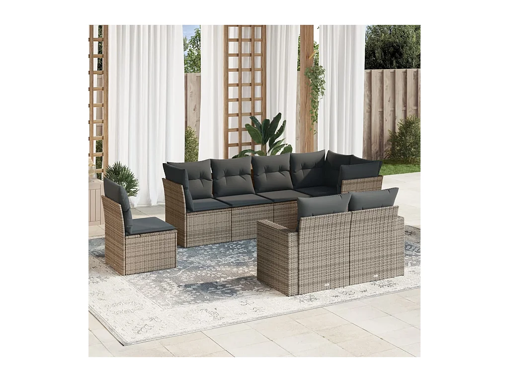 Salon de jardin 8 pcs avec coussins gris résine tressée