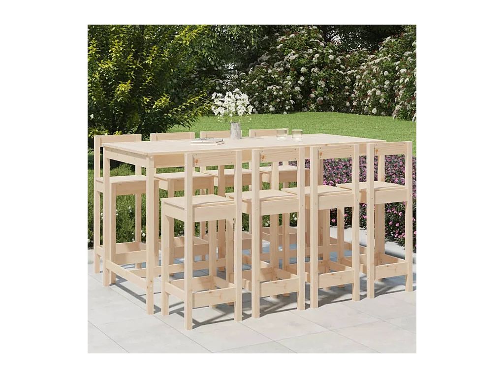 Ensemble de bar de jardin 9 pcs Bois de pin massif
