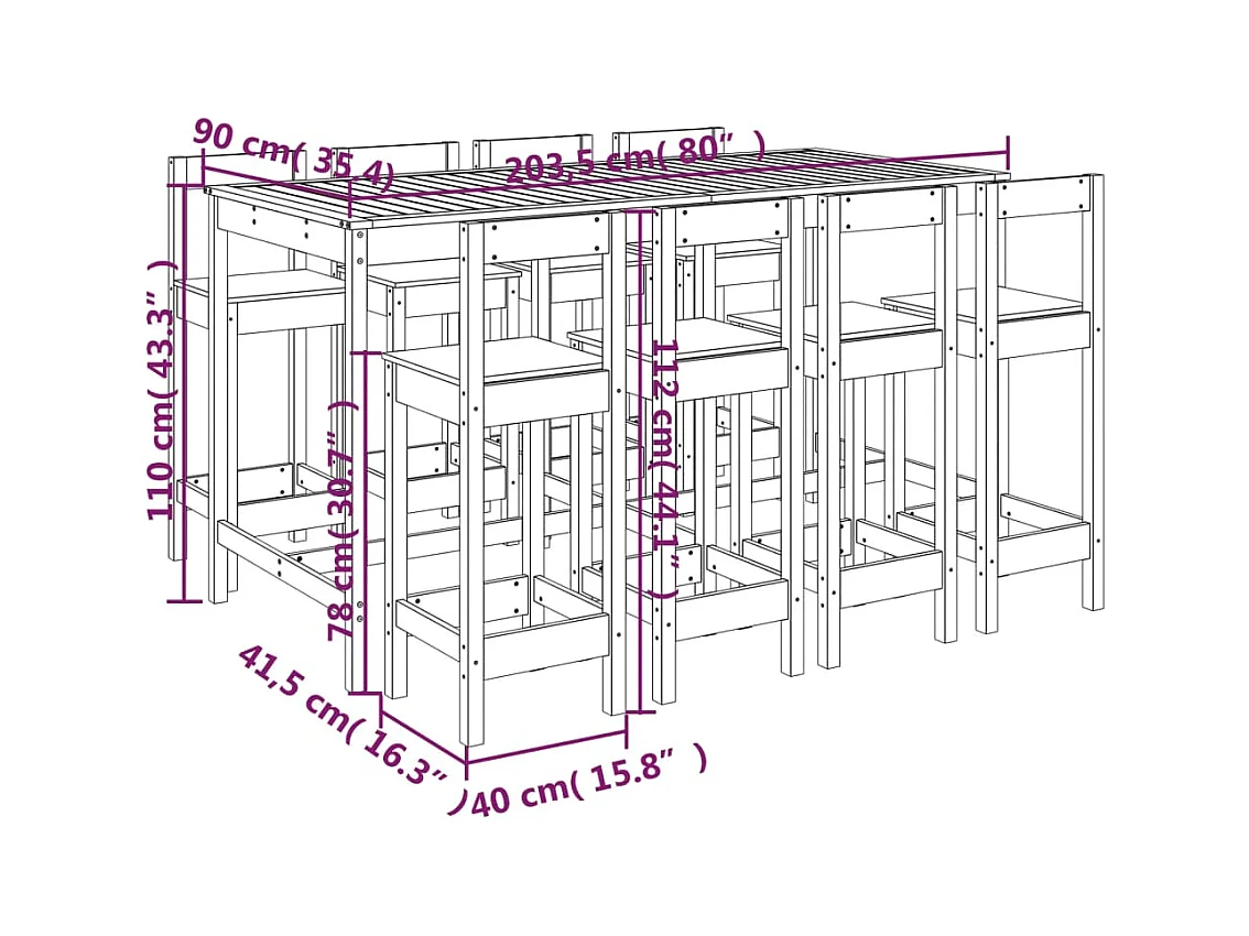 Ensemble de bar de jardin 9 pcs Bois de pin massif