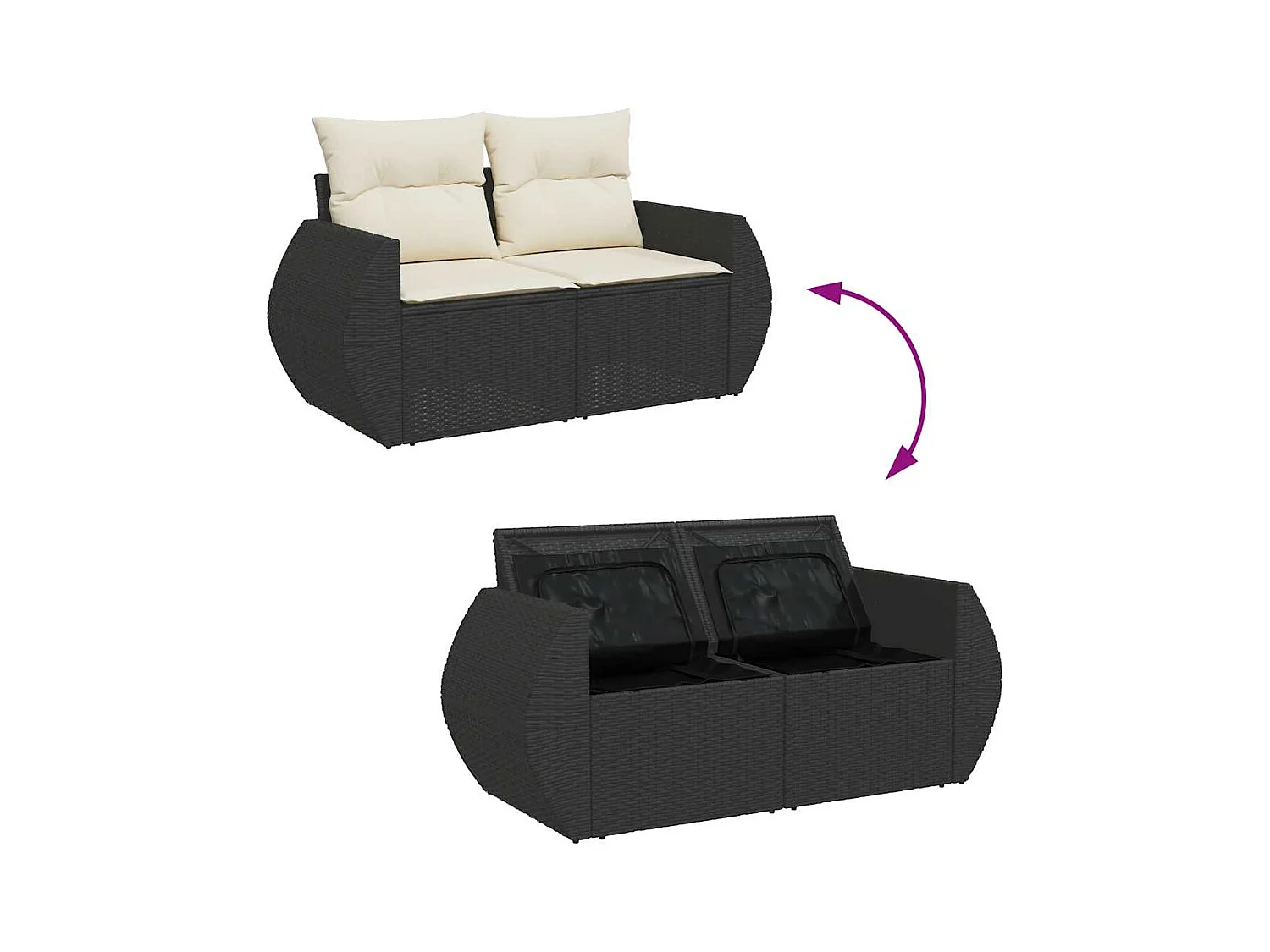Salon de jardin 6 pcs avec coussins noir résine tressée