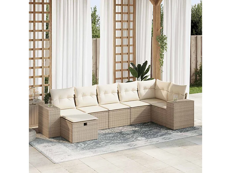 Tuinmeubelset met kussens 7 stuks beige geweven hars