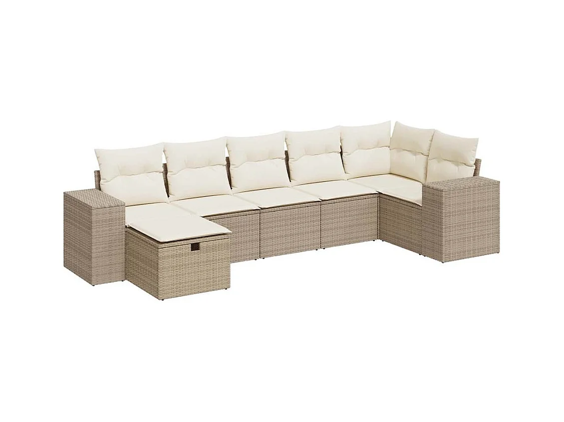 Salon de jardin avec coussins 7 pcs beige résine tressée