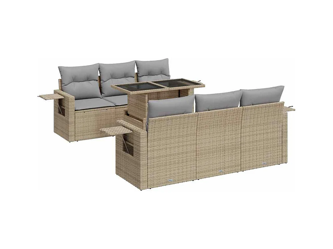 Salon de jardin avec coussins 7 pcs beige résine tressée