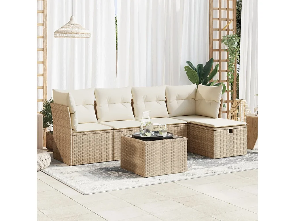 Salon de jardin avec coussins 6 pcs beige résine tressée