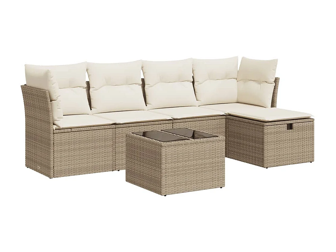 Salon de jardin avec coussins 6 pcs beige résine tressée