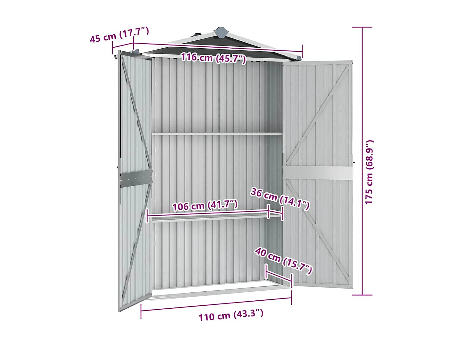 Abri de jardin Anthracite 116x45x175 cm Acier galvanisé