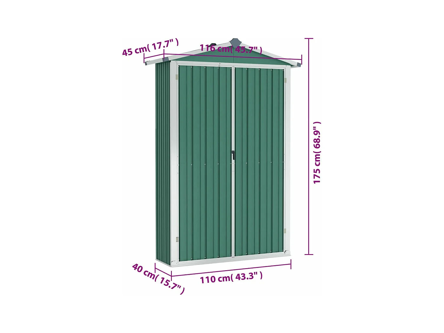 Abri de jardin Vert 116x45x175 cm Acier galvanisé