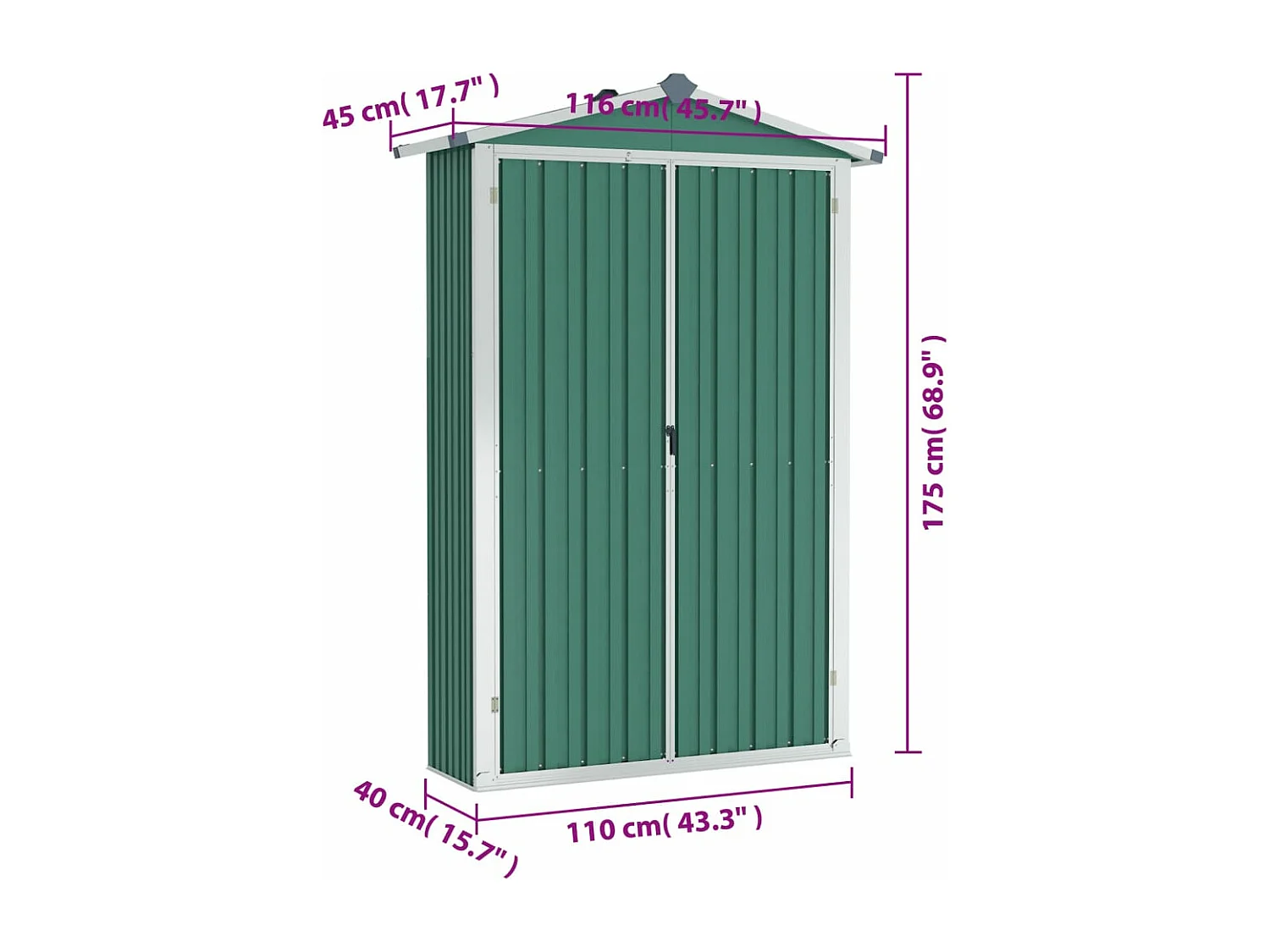 Abri de jardin Vert 116x45x175 cm Acier galvanisé