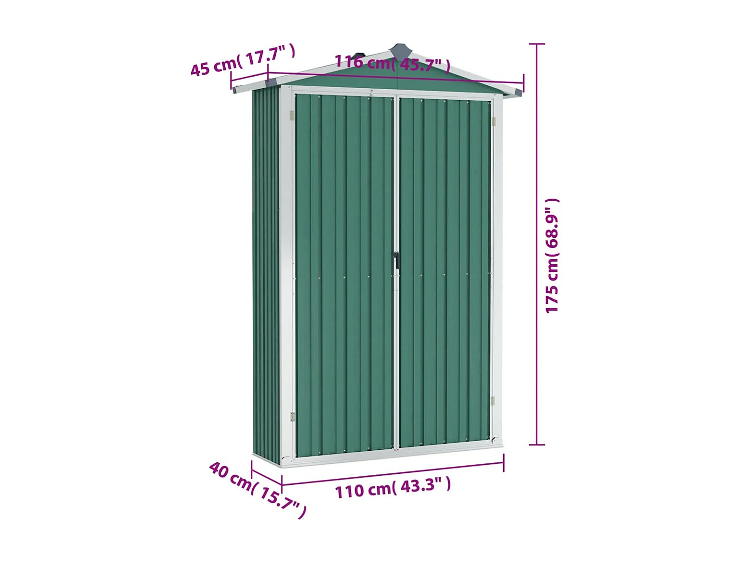 Abri de jardin Vert 116x45x175 cm Acier galvanisé
